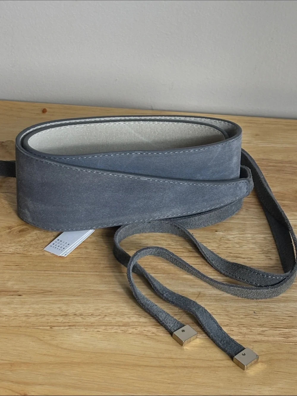 New WHBM Gray Suede Obi Belt wrap style tie belt genuine leather size XL accent